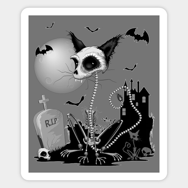 Cat Zombie Creepy Skeleton on Halloween Scenery Magnet by BluedarkArt